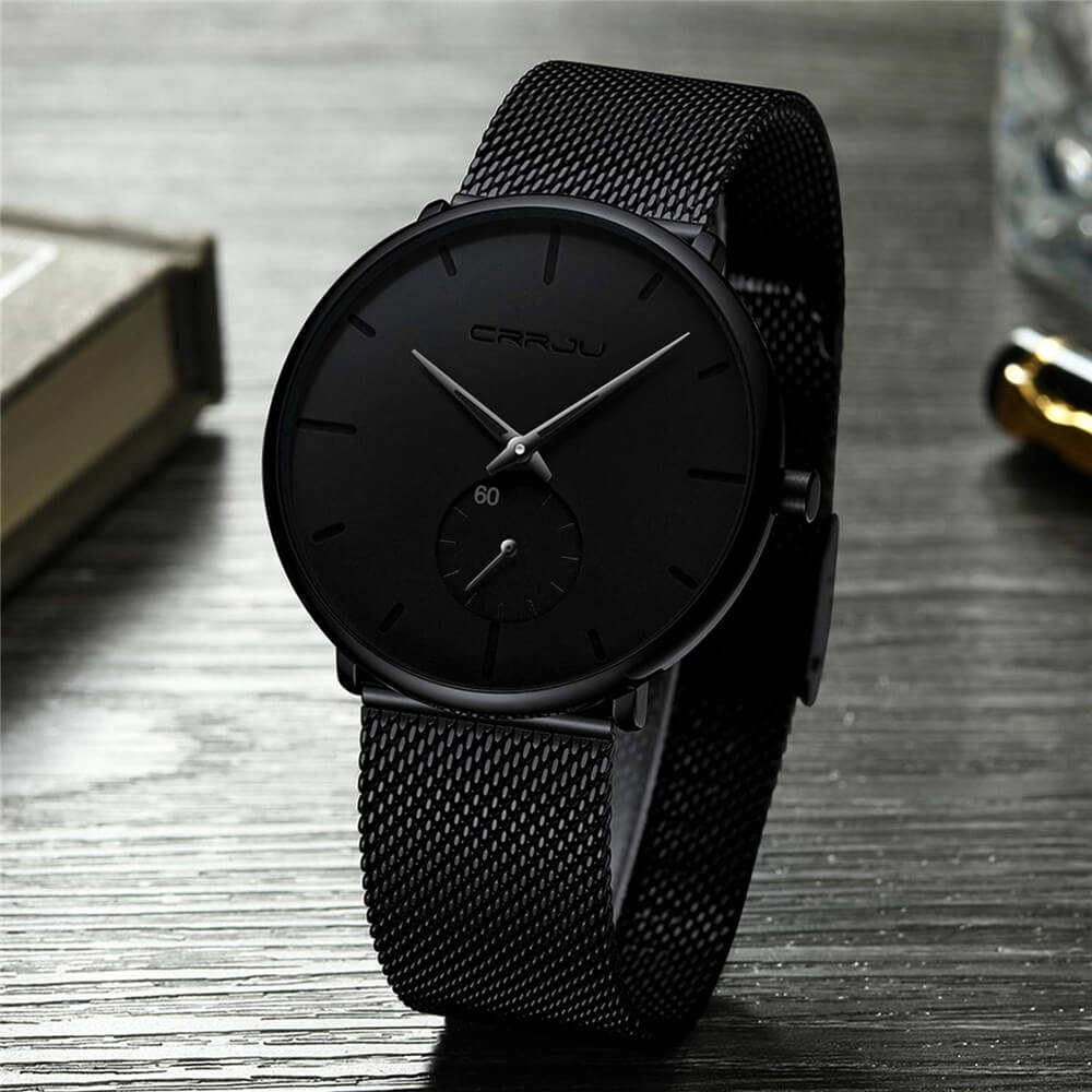 TechnoVibe Luxe: Elegante schwarze Edelstahl-Uhr – Zeitlose Eleganz, Modern & Minimalistisch