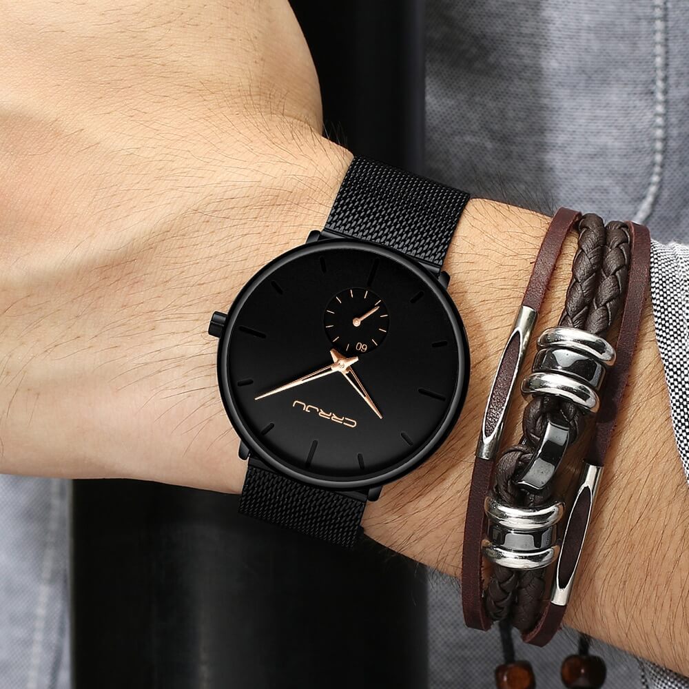 TechnoVibe Luxe: Elegante schwarze Edelstahl-Uhr – Zeitlose Eleganz, Modern & Minimalistisch