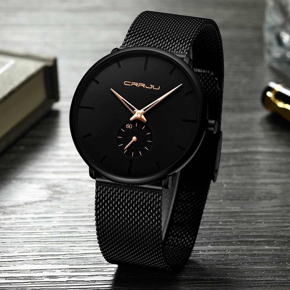 TechnoVibe Luxe: Elegante schwarze Edelstahl-Uhr – Zeitlose Eleganz, Modern & Minimalistisch