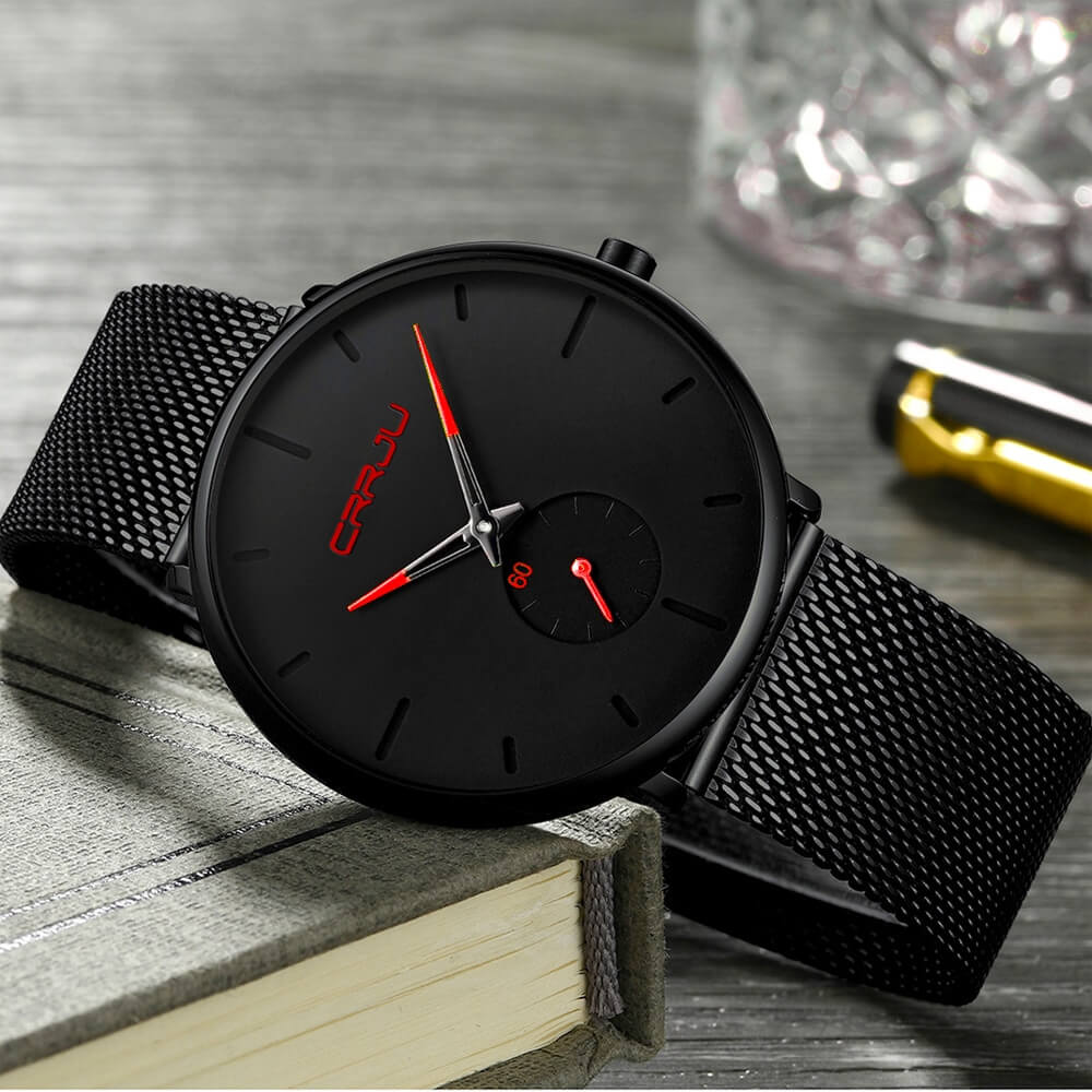 TechnoVibe Luxe: Elegante schwarze Edelstahl-Uhr – Zeitlose Eleganz, Modern & Minimalistisch