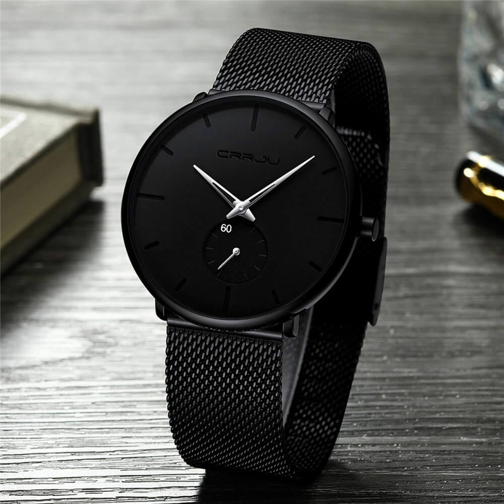 TechnoVibe Luxe: Elegante schwarze Edelstahl-Uhr – Zeitlose Eleganz, Modern & Minimalistisch