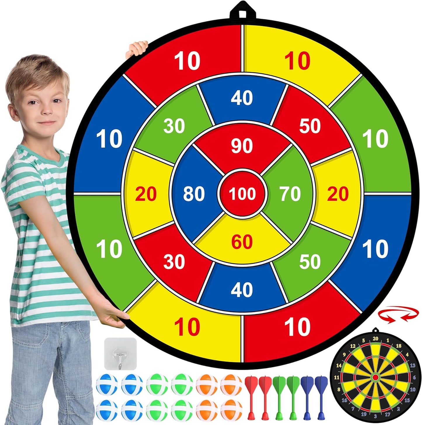 FunVenture Kinder Dartscheibe – Doppelseitiges Ziel mit sicheren Haftpfeilen für Indoor- & Outdoor-Spielspaß