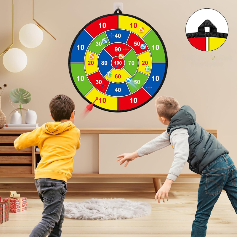 FunVenture Kinder Dartscheibe – Doppelseitiges Ziel mit sicheren Haftpfeilen für Indoor- & Outdoor-Spielspaß