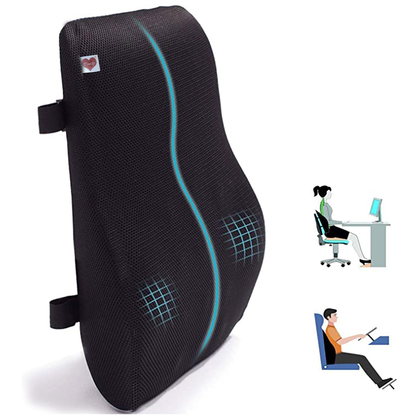ComfortAlign Ergonomisches Lordosenkissen – Schwarze Rückenstütze für Bürostühle