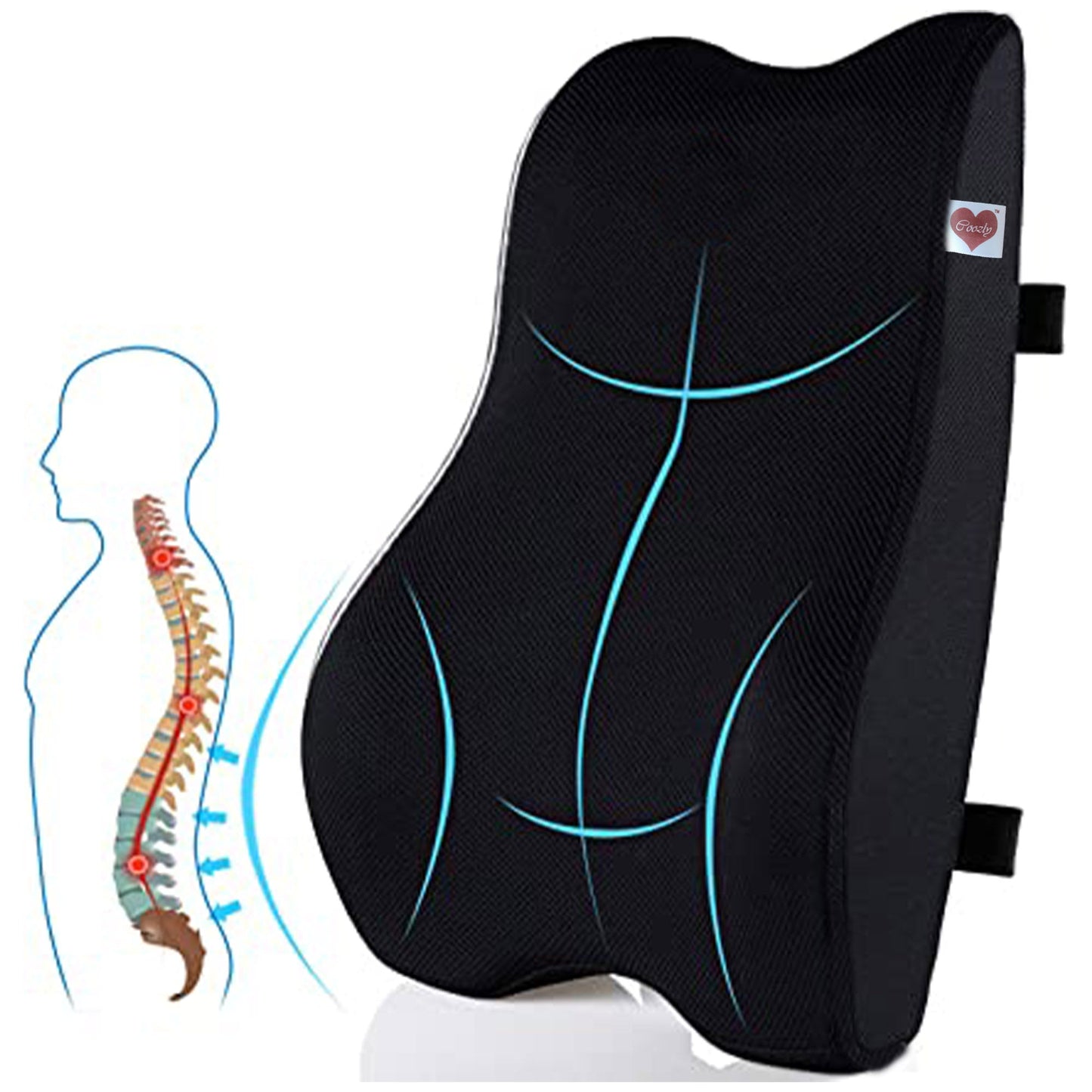 ComfortAlign Ergonomisches Lordosenkissen – Schwarze Rückenstütze für Bürostühle