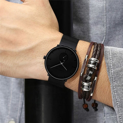 TechnoVibe Luxe: Elegante schwarze Edelstahl-Uhr – Zeitlose Eleganz, Modern & Minimalistisch