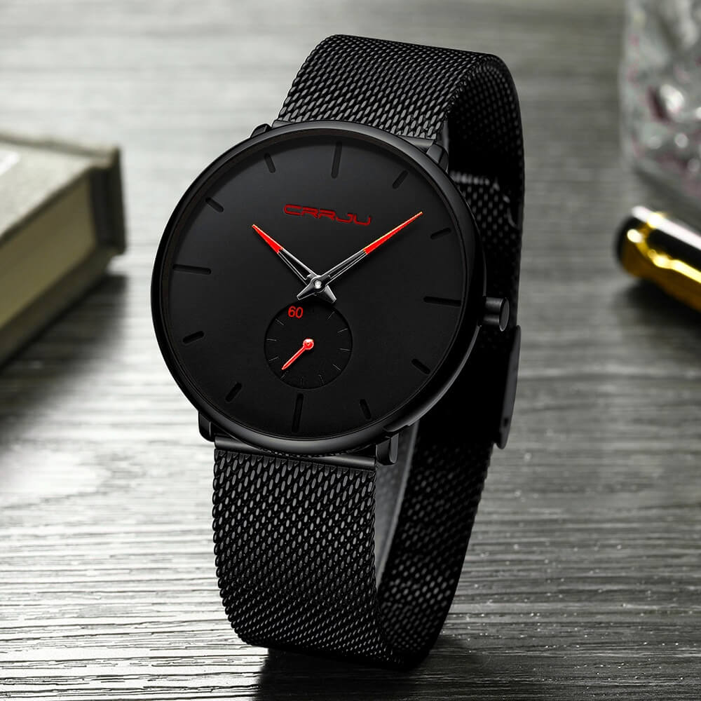 TechnoVibe Luxe: Elegante schwarze Edelstahl-Uhr – Zeitlose Eleganz, Modern & Minimalistisch