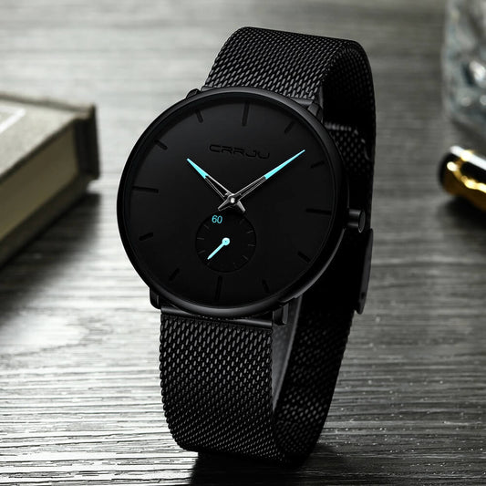 TechnoVibe Luxe: Elegante schwarze Edelstahl-Uhr – Zeitlose Eleganz, Modern & Minimalistisch
