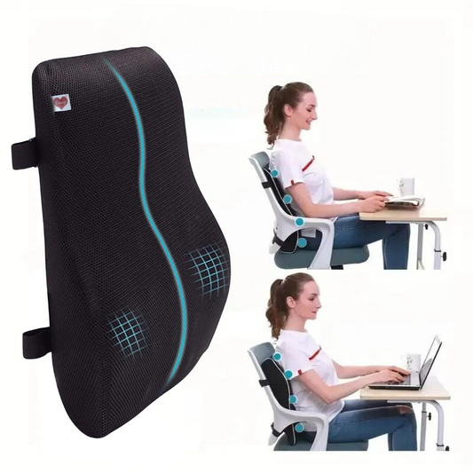 ComfortAlign Ergonomisches Lordosenkissen – Schwarze Rückenstütze für Bürostühle