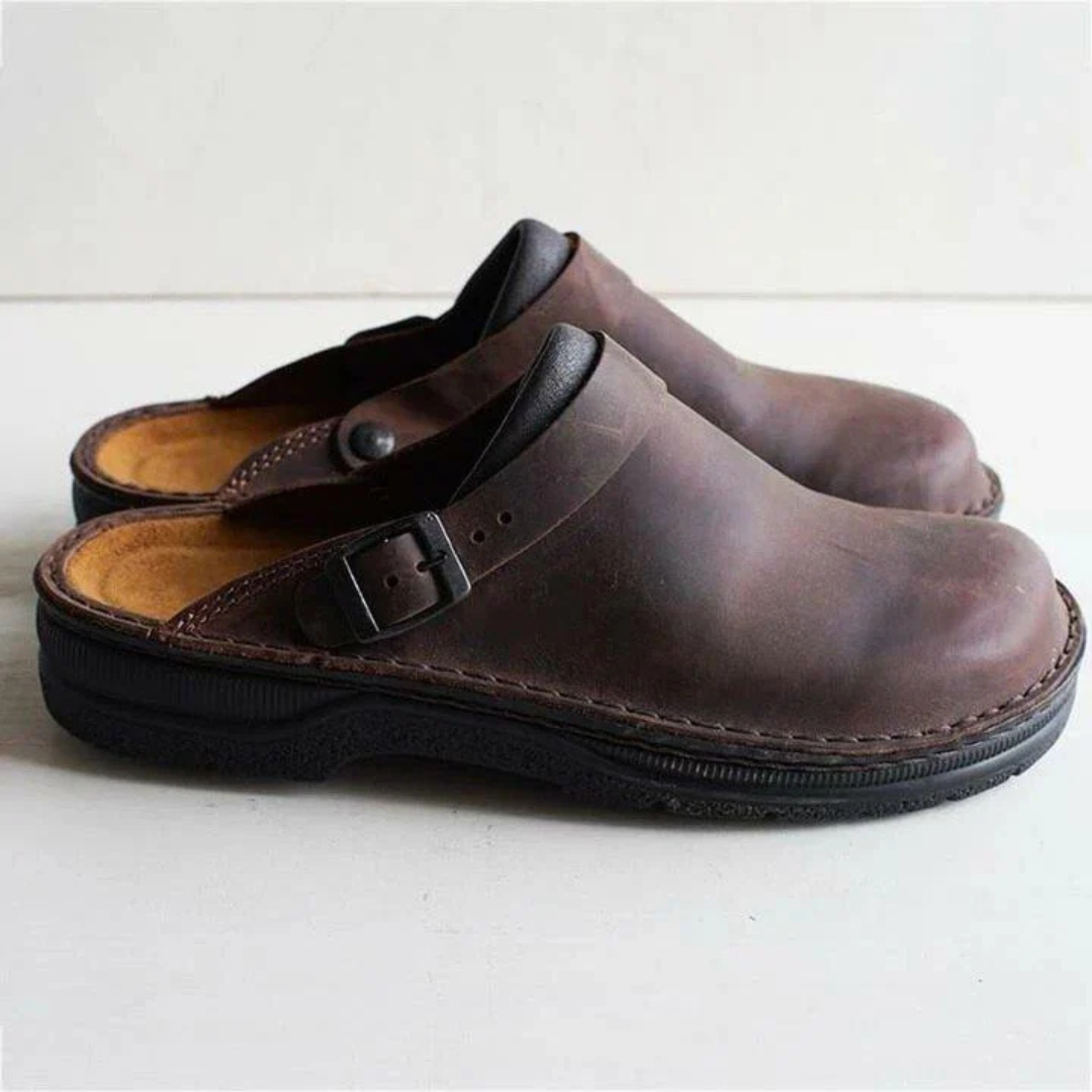 HW Herren Hausschuhe: Bequeme, rutschfeste Lederschuhe mit orthopädischer Unterstützung