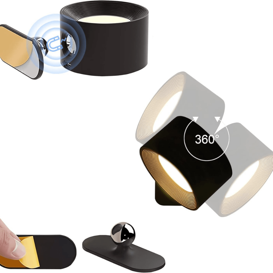 Glow360 Wandleuchte – Kabellos, wiederaufladbar, um 360° drehbar (2er-Set)