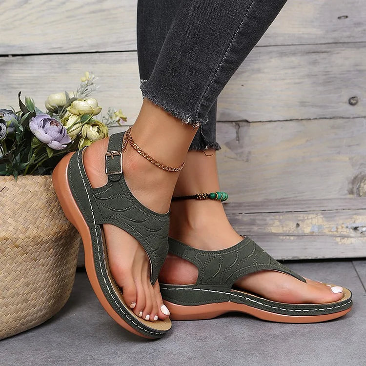 Damen Zehentrenner - Bequeme Sandalen mit Keilabsatz