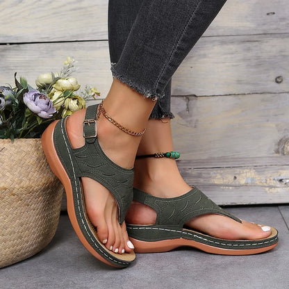 Damen Zehentrenner - Bequeme Sandalen mit Keilabsatz