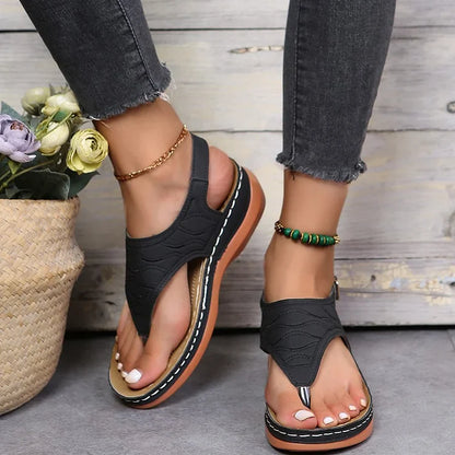 Damen Zehentrenner - Bequeme Sandalen mit Keilabsatz