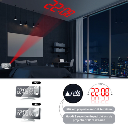 Digitaler LED-Projektionswecker mit Radio: Behalten Sie Zeit und Raumklima im Blick – Perfekt für jeden Morgen