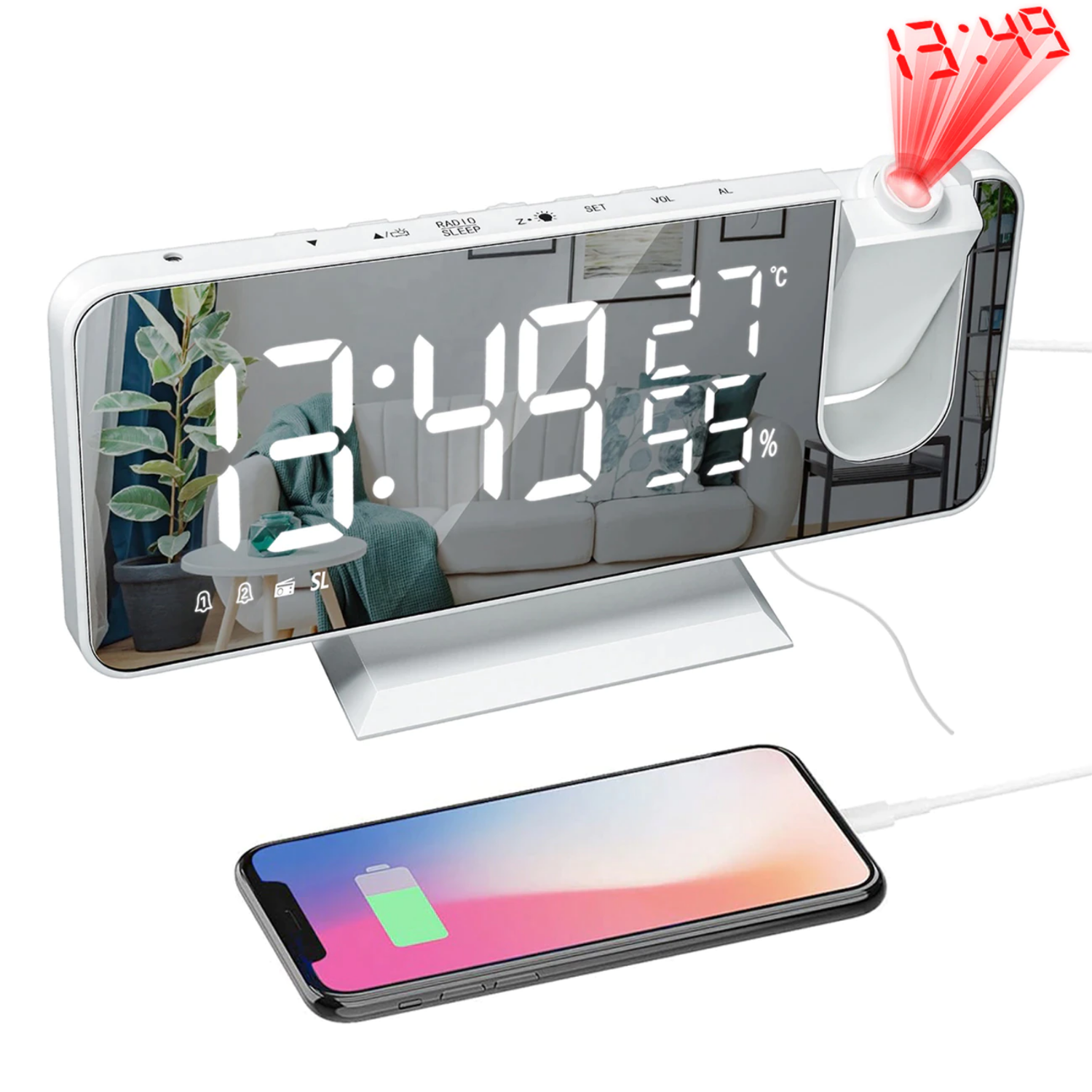 Digitaler LED-Projektionswecker mit Radio: Behalten Sie Zeit und Raumklima im Blick – Perfekt für jeden Morgen