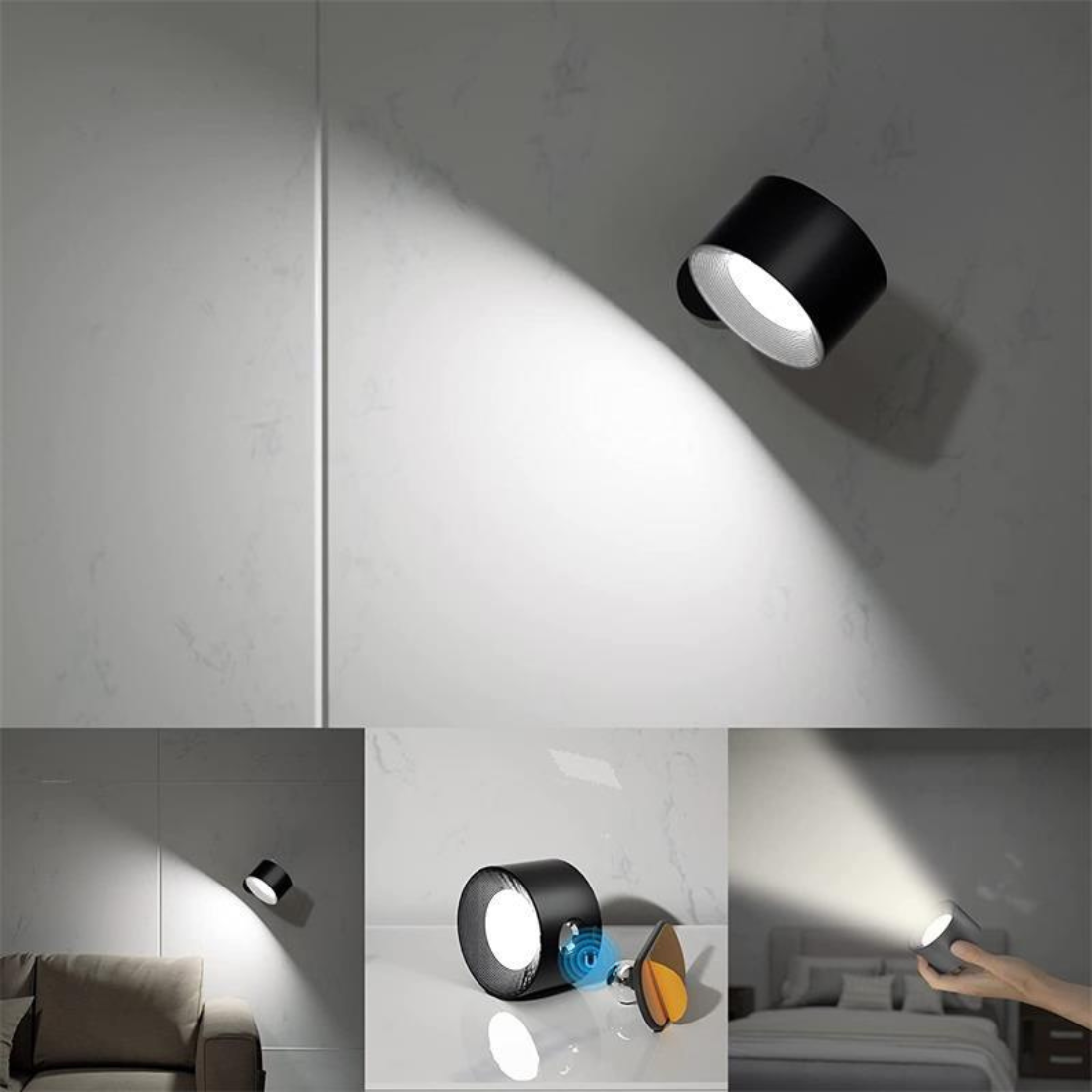 Glow360 Wandleuchte – Kabellos, wiederaufladbar, um 360° drehbar (2er-Set)