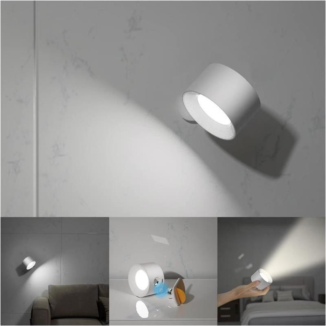Glow360 Wandleuchte – Kabellos, wiederaufladbar, um 360° drehbar (2er-Set)
