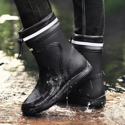 Warme wasserdichte Herren-Gummistiefel mit Plüschfutter – Isolierte Regenboots für nasse Herbsttage