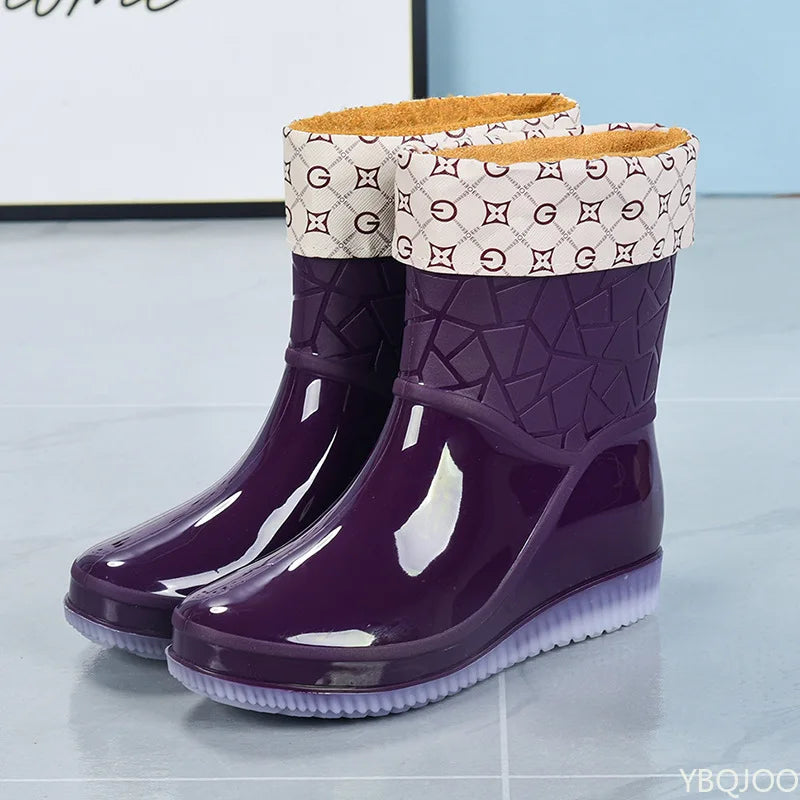 Elegante Damen-Gummistiefel in Mid-Calf-Länge – Wasserdichte Regenstiefel mit Muster und rutschfester Sohle, Stilvolles Schuhwerk für den Herbst