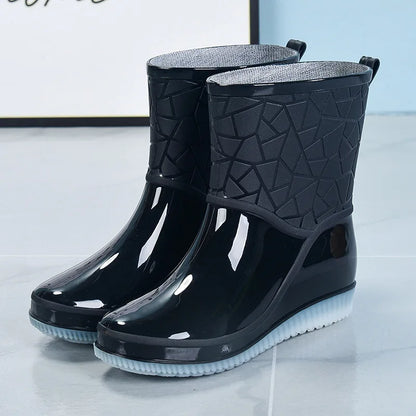 Elegante Damen-Gummistiefel in Mid-Calf-Länge – Wasserdichte Regenstiefel mit Muster und rutschfester Sohle, Stilvolles Schuhwerk für den Herbst