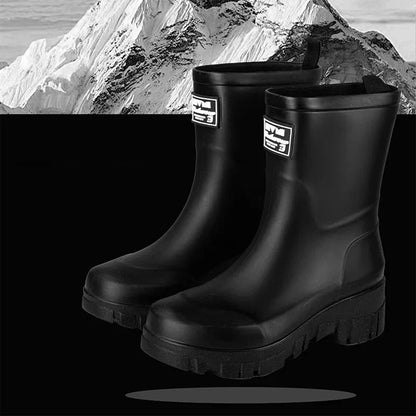 Wasserdichte Schwarze Chelsea Regenstiefel für Damen mit Blockabsatz & Profilsohle – Perfekt für Herbst & Nasses Wetter