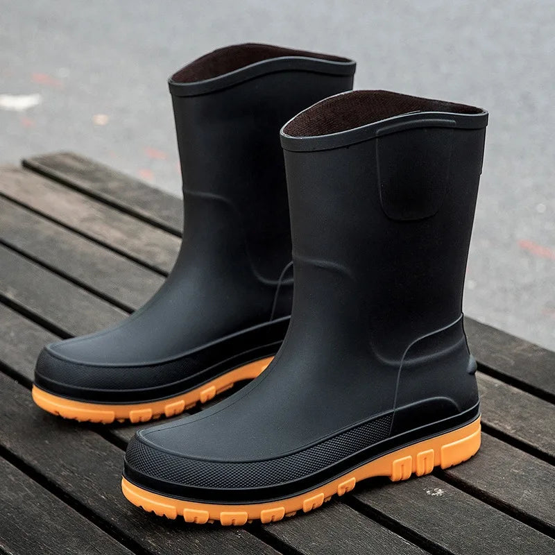 Robuste Herren-Gummistiefel für den Herbst – Wasserdichte Mittelhohe PVC-Stiefel mit rutschfester Sohle für maximalen Komfort und Halt