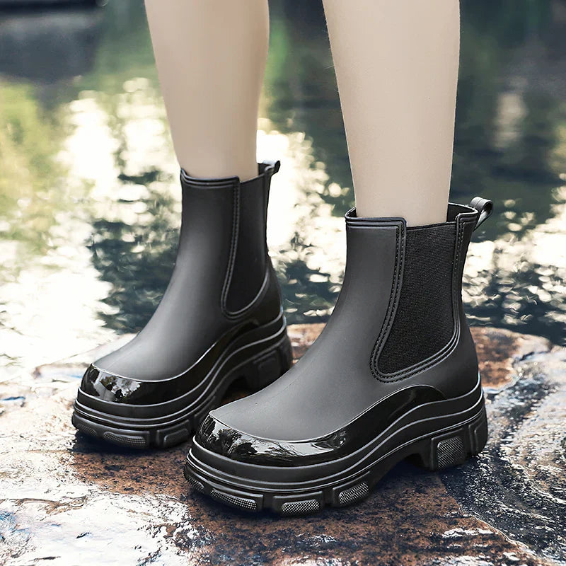 Modische Damen Chelsea Gummistiefel – Elegante Plateau-Regenstiefel für den Herbst