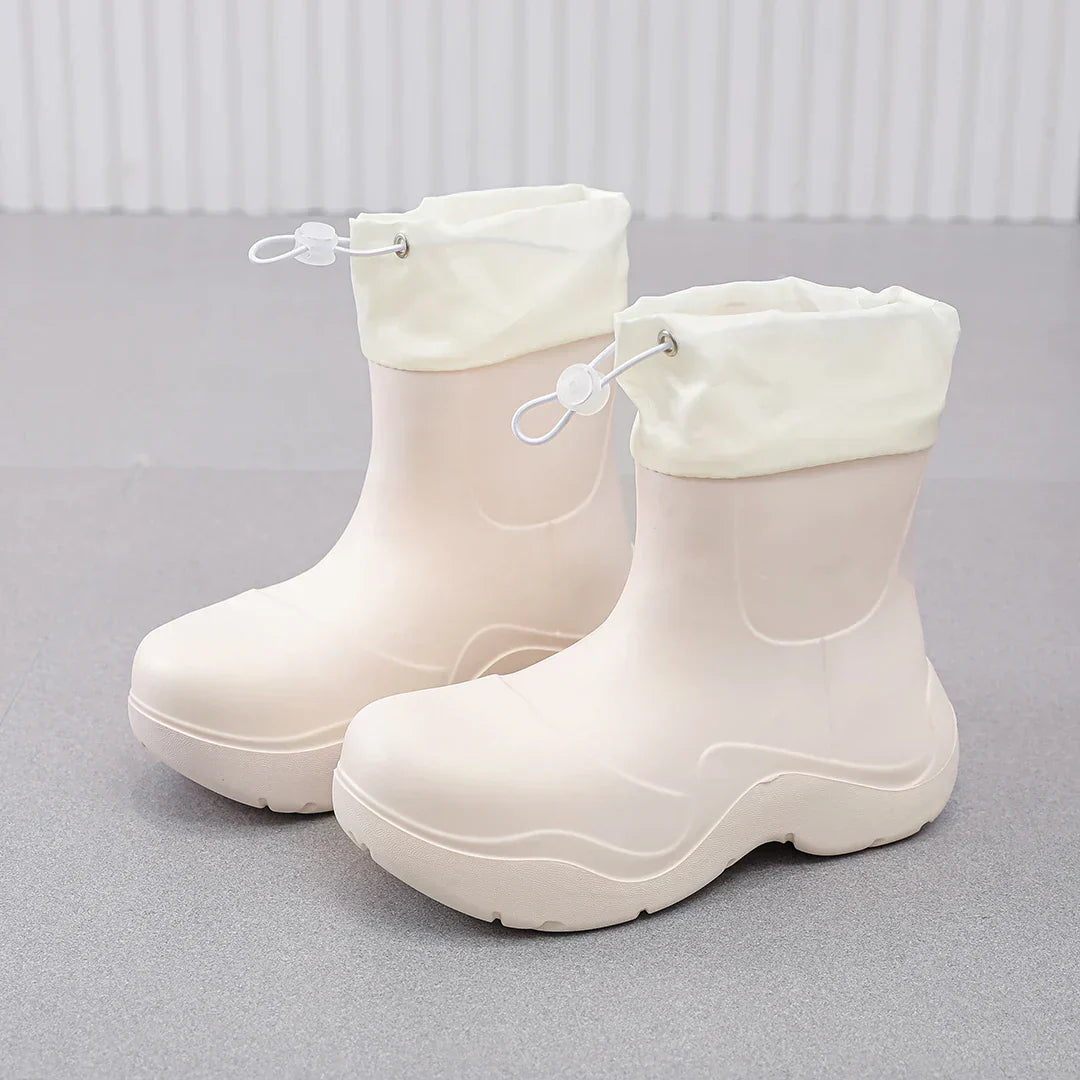 Modische Damen-Knöchel-Gummistiefel für den Herbst – Wasserdicht mit Strickdesign & rutschfester Sohle
