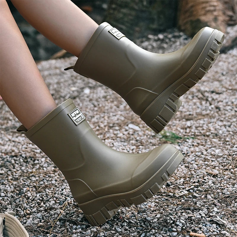 Wasserdichte Schwarze Chelsea Regenstiefel für Damen mit Blockabsatz & Profilsohle – Perfekt für Herbst & Nasses Wetter