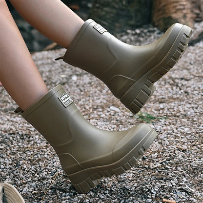 Wasserdichte Schwarze Chelsea Regenstiefel für Damen mit Blockabsatz & Profilsohle – Perfekt für Herbst & Nasses Wetter