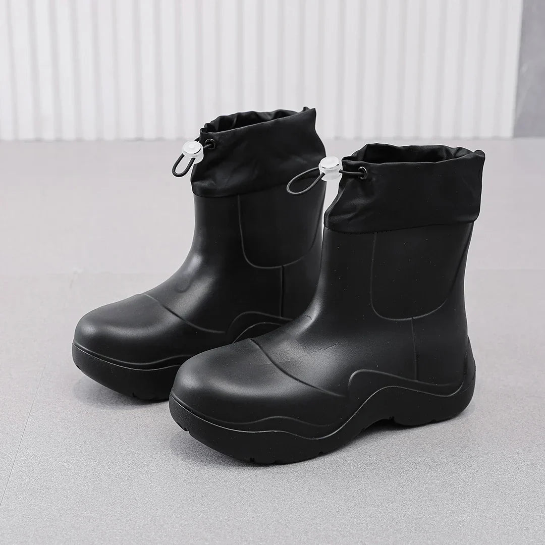 Modische Damen-Knöchel-Gummistiefel für den Herbst – Wasserdicht mit Strickdesign & rutschfester Sohle