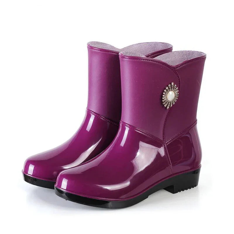 Elegante Damen-Gummistiefel – Wasserdichte Regenbekleidung mit Blumen-Detail & rutschfester Sohle für den Herbst