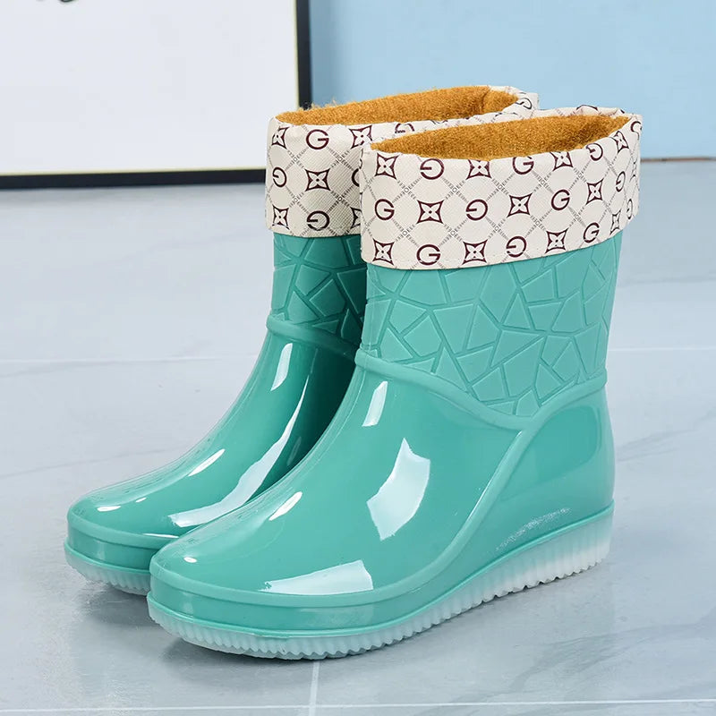 Elegante Damen-Gummistiefel in Mid-Calf-Länge – Wasserdichte Regenstiefel mit Muster und rutschfester Sohle, Stilvolles Schuhwerk für den Herbst