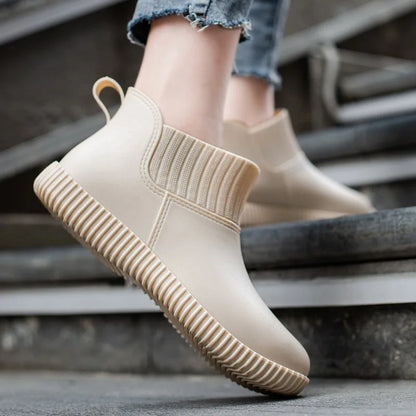 Moderne Damen-Knöchel-Regenstiefel für den Herbst – Wasserdicht & Bequem mit Strickbündchen