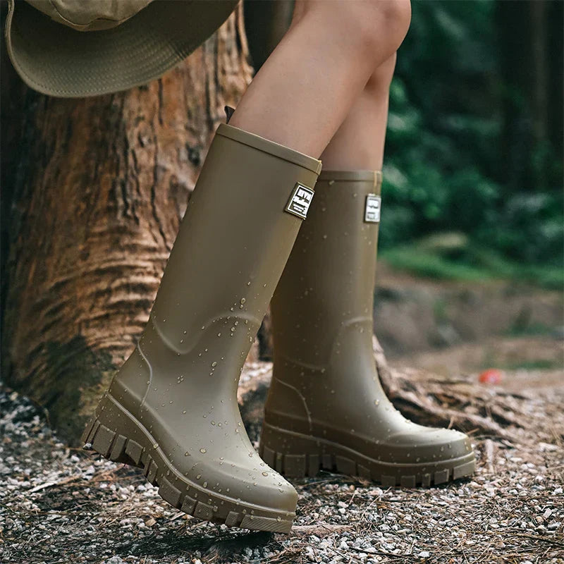 Wasserdichte Schwarze Chelsea Regenstiefel für Damen mit Blockabsatz & Profilsohle – Perfekt für Herbst & Nasses Wetter