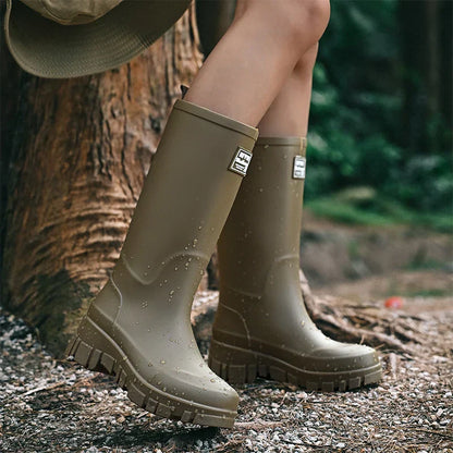 Wasserdichte Schwarze Chelsea Regenstiefel für Damen mit Blockabsatz & Profilsohle – Perfekt für Herbst & Nasses Wetter