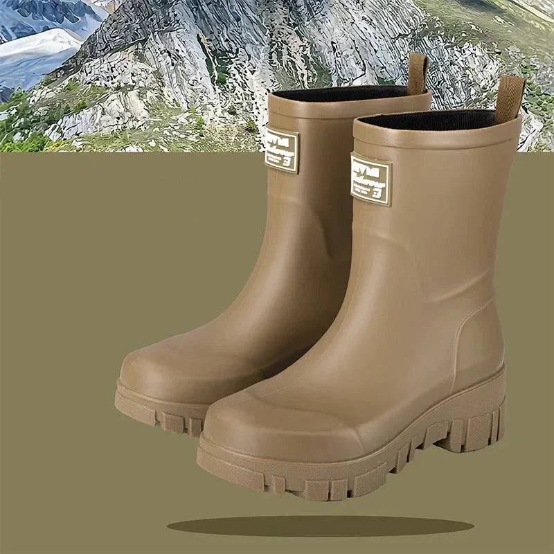 Wasserdichte Schwarze Chelsea Regenstiefel für Damen mit Blockabsatz & Profilsohle – Perfekt für Herbst & Nasses Wetter
