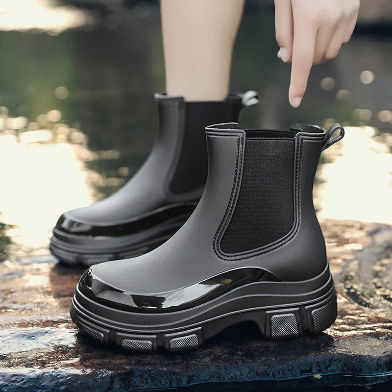Modische Damen Chelsea Gummistiefel – Elegante Plateau-Regenstiefel für den Herbst