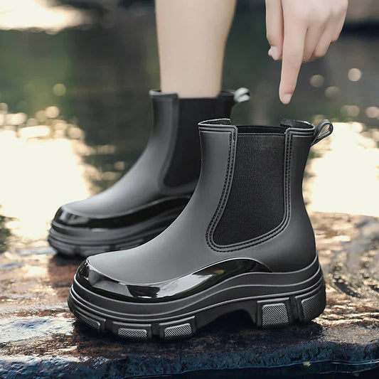 Modische Damen Chelsea Gummistiefel – Elegante Plateau-Regenstiefel für den Herbst