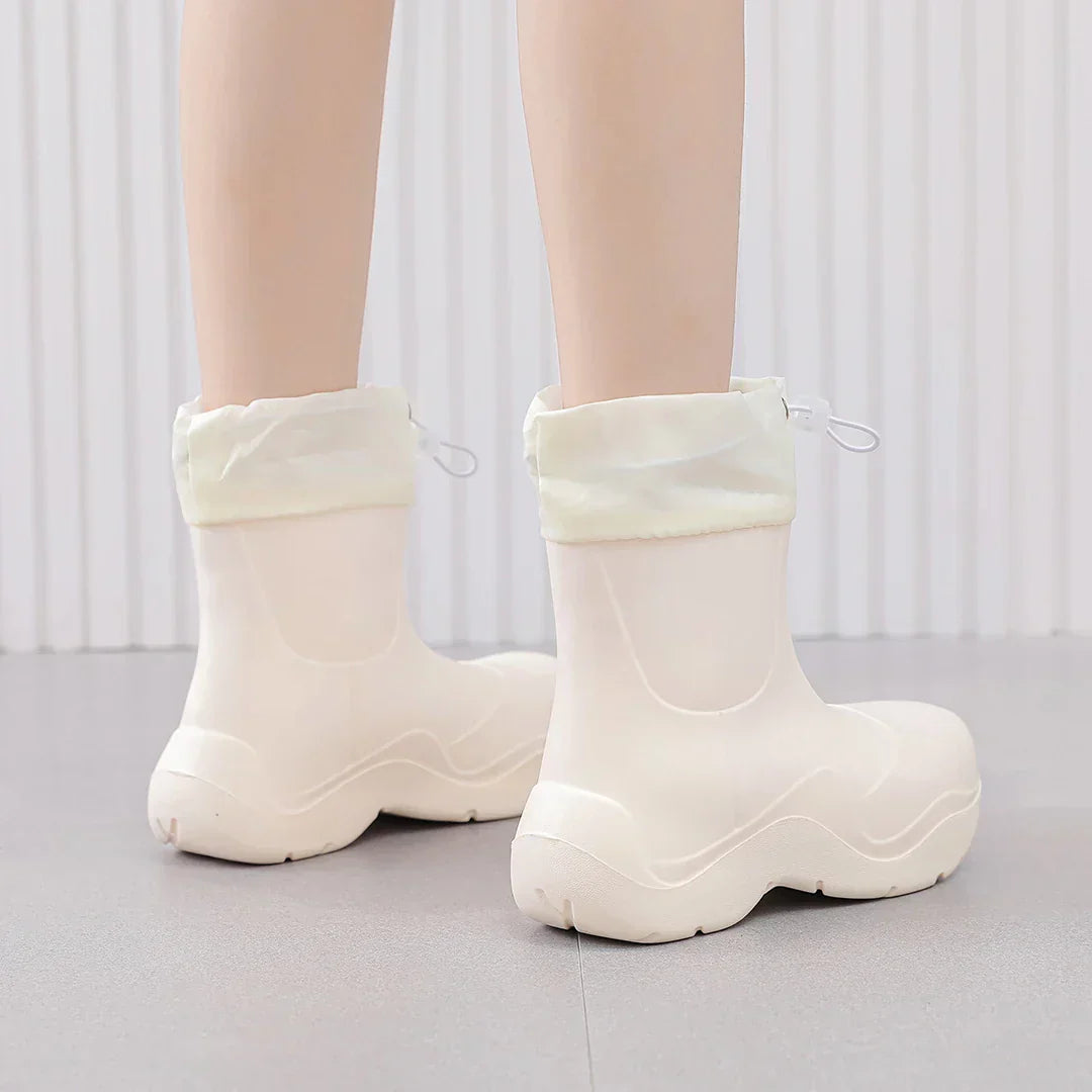 Modische Damen-Knöchel-Gummistiefel für den Herbst – Wasserdicht mit Strickdesign & rutschfester Sohle