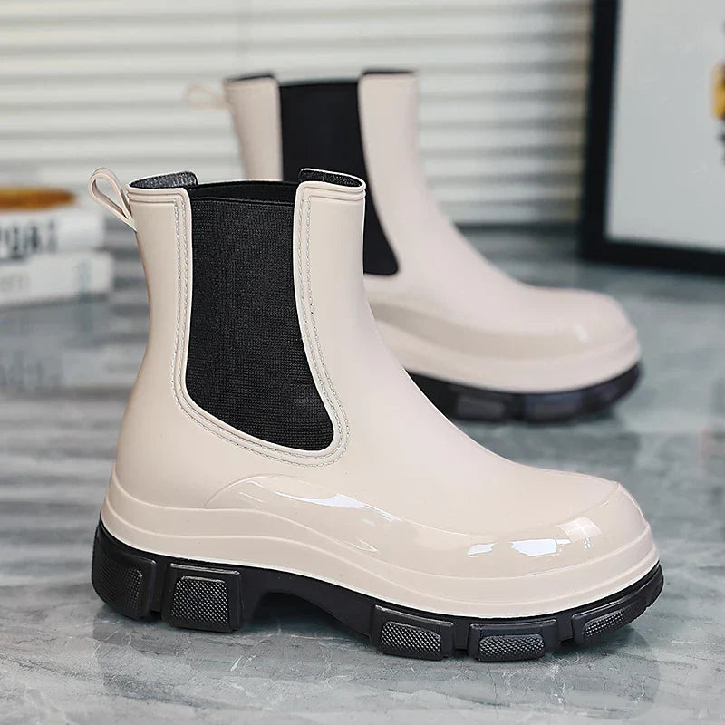 Modische Damen Chelsea Gummistiefel – Elegante Plateau-Regenstiefel für den Herbst