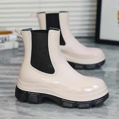 Modische Damen Chelsea Gummistiefel – Elegante Plateau-Regenstiefel für den Herbst
