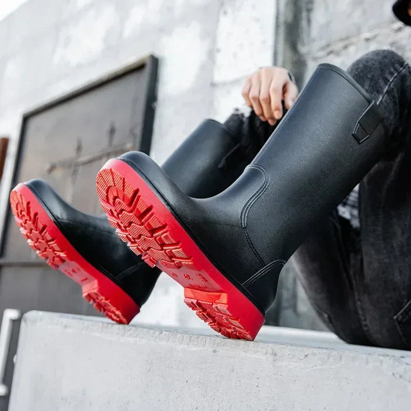 Herren Wasserdichte Mid-Calf PVC Regen Stiefel – Rutschfeste Sohle für den Herbst