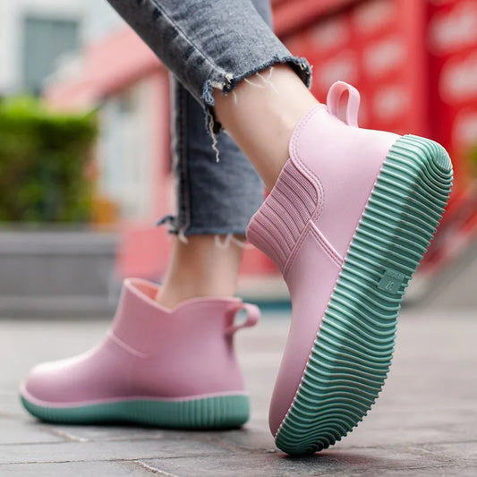 Moderne Damen-Knöchel-Regenstiefel für den Herbst – Wasserdicht & Bequem mit Strickbündchen