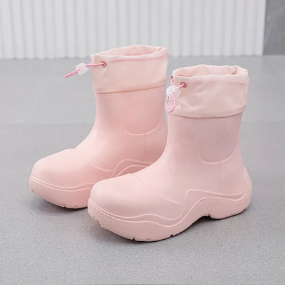 Modische Damen-Knöchel-Gummistiefel für den Herbst – Wasserdicht mit Strickdesign & rutschfester Sohle