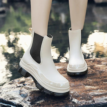 Modische Damen Chelsea Gummistiefel – Elegante Plateau-Regenstiefel für den Herbst
