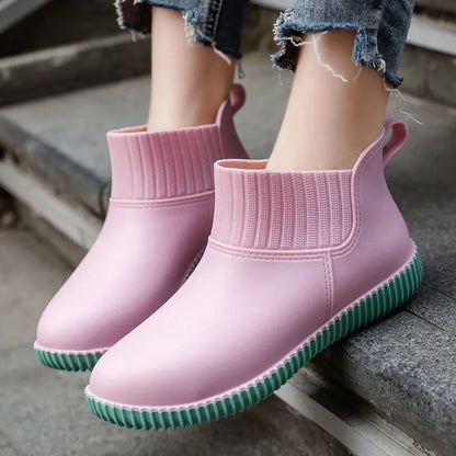Moderne Damen-Knöchel-Regenstiefel für den Herbst – Wasserdicht & Bequem mit Strickbündchen
