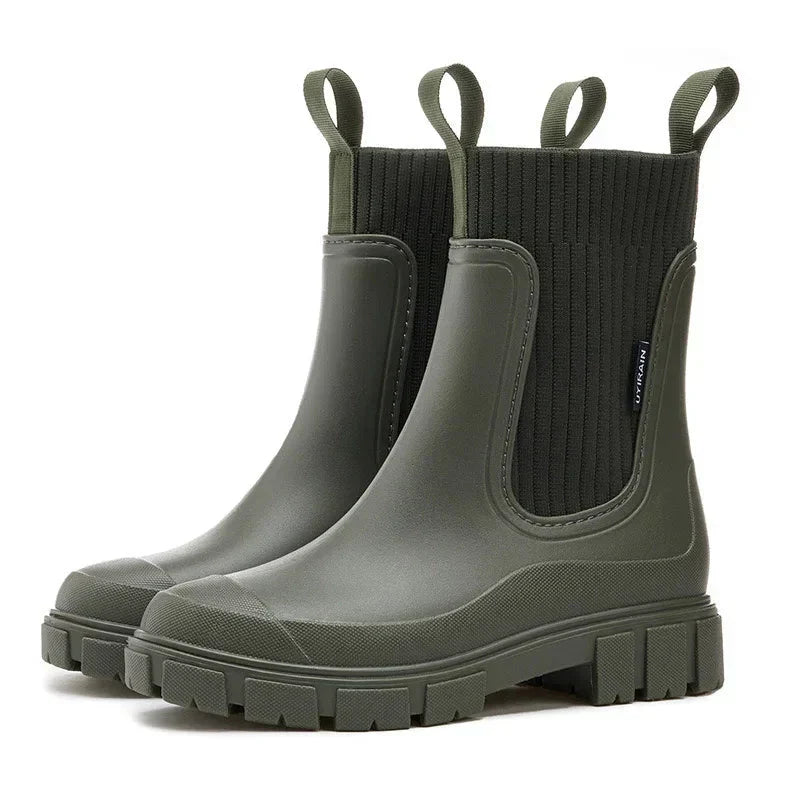 Warme Damen-Regenstiefel – Stilvolle, bequeme Mid-Calf-Gummistiefel für Herbst & Nasses Wetter