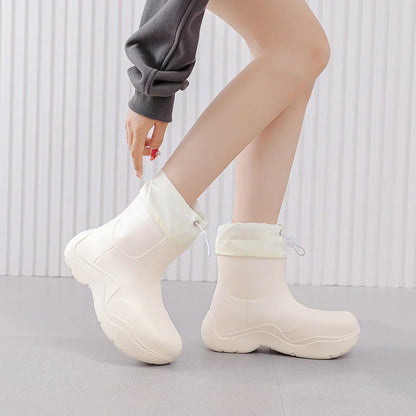 Modische Damen-Knöchel-Gummistiefel für den Herbst – Wasserdicht mit Strickdesign & rutschfester Sohle